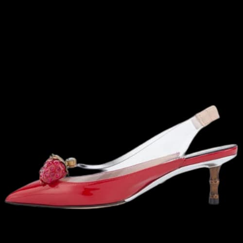 Gucci Large Strawberry LOGO Mid-Top Fashion High Heels Red Sandals (Women's)