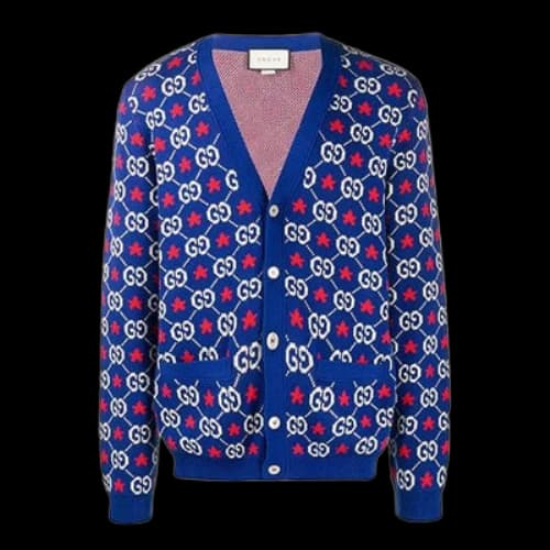Gucci GG Star Long Sleeve Knitted Cardigan For Men Blue