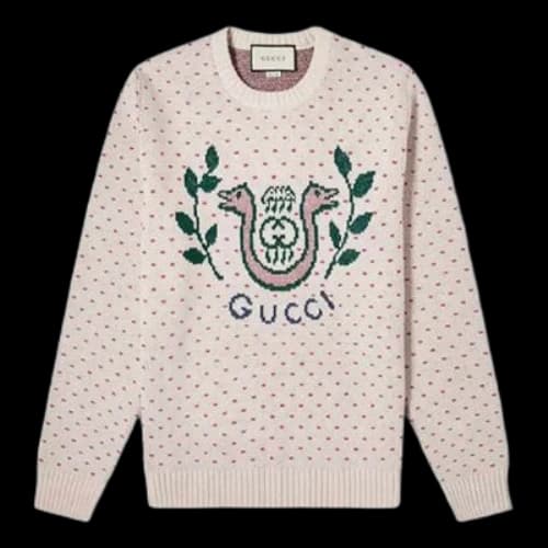 Gucci Grey Wool Harp Jacquard Sweater For Men White