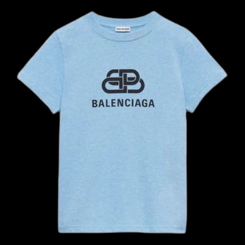 Balenciaga Logo Chest Printing Alphabet Loose Short Sleeve Light Blue