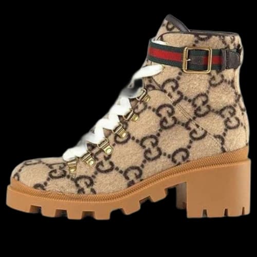Gucci GG Monogram Lace Up Combat Ankle Boots 'Beige' (Women's)