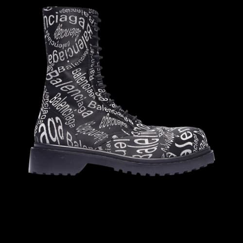 Balenciaga Wave Leather Boot 'Black White Allover Logo'