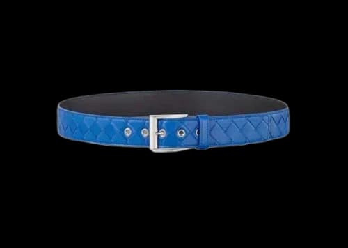 Bottega Veneta Intrecciato Weave Belt Blue Silver