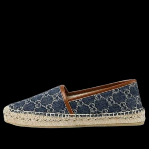 Gucci Denim Series Breathable Wear-Resistant Double g Jacquard Flat Shoes Blue (Women's)
