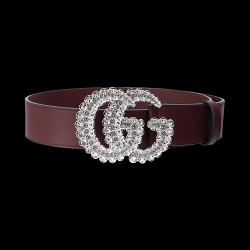 Gucci Leather Belt With Double G Buckle 'Vintage Bordeaux/Crystal'