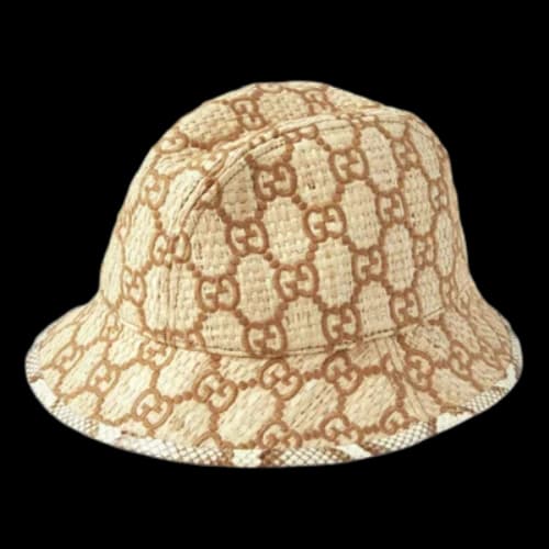 Gucci GG Snakeskin Trim Raffia Fedora Hat 'Brown'