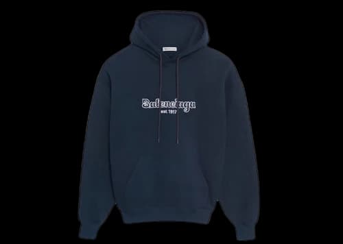 Balenciaga White Logo Hoodie Navy
