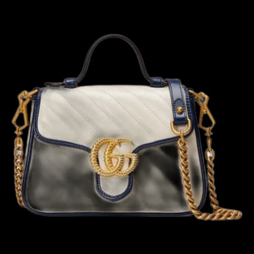 Gucci GG Marmont Gold Logo Colorblock Leather Chain handbag Mini White / Blue Retro (Women's)