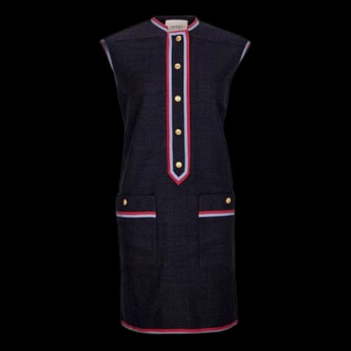 Gucci SS21 Collar Single Breasted Sleeveless Black Dress (Women's)