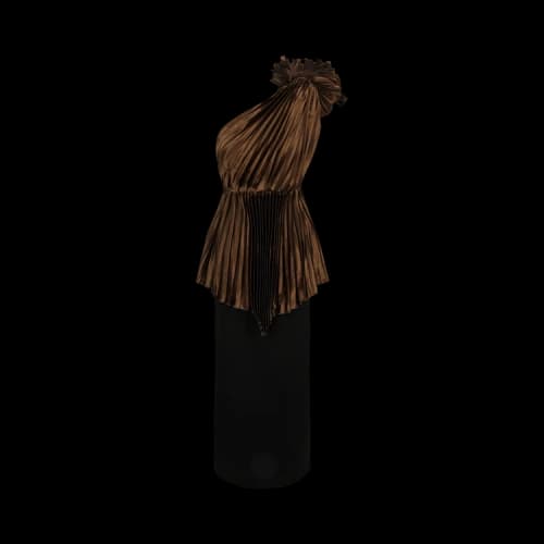 Gucci Plisse One-Shoulder Gown Brown