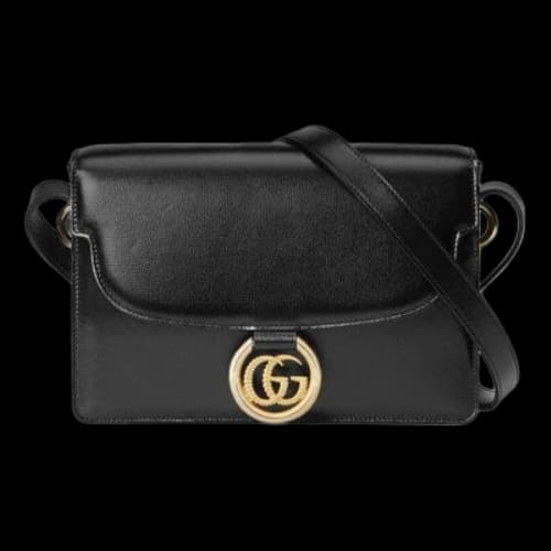 Gucci GG Ring Gold Logo Leather Shoulder Messenger Bag Small Black Classic (Women's)