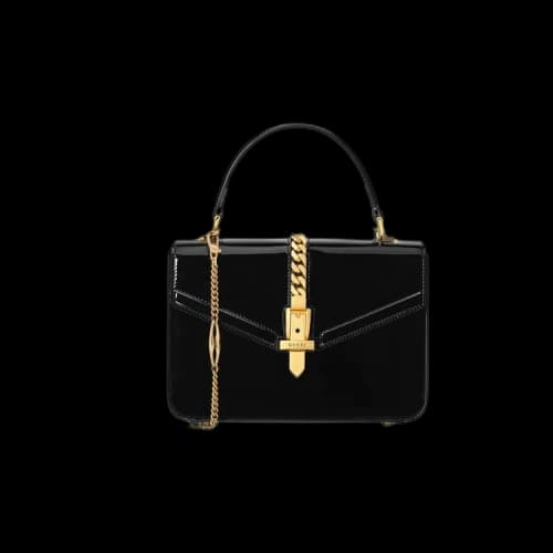 Gucci Sylvie 1969 Patent Leather Mini Top Handle Bag 'Black'