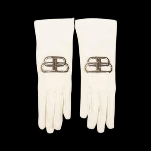 Balenciaga Leather Giant Bb Metal Logo Gloves 'White'