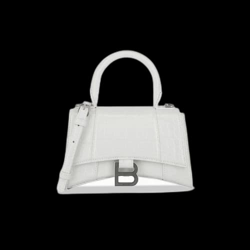 Balenciaga Hourglass XS Croc Embossed Top Handle Bag 'White'