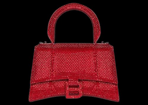 Balenciaga Hourglass XS Handbag With Rhinestones Red