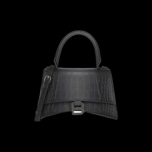 Balenciaga Hourglass Small Croc Embossed Top Handle Bag 'Black'