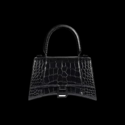 Balenciaga Hourglass Small Croc Embossed Top Handle Bag 'Black'