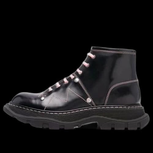 Alexander McQueen Contrast Stitch Tread Lace Up Boots 'Black Pink' (Women's)