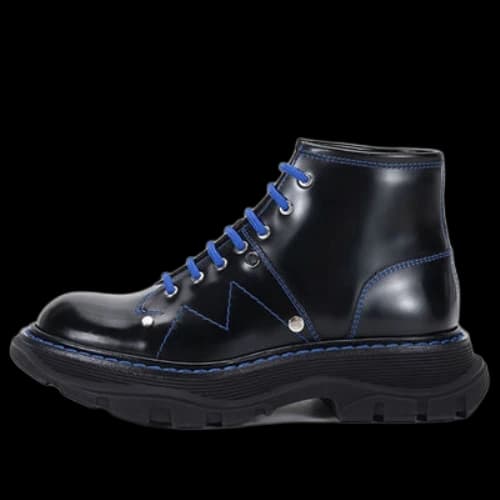 Alexander McQueen Contrast Stitch Tread Lace Up Boots 'Black Royal Blue' (Women's)
