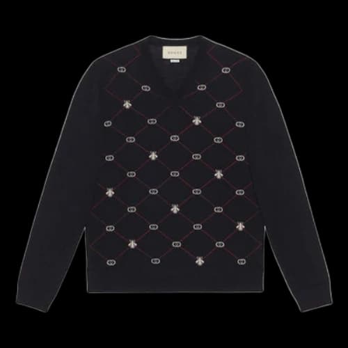 Gucci Jacquard-Motif V-neck Jumper 'Blue'