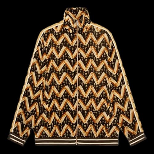 Gucci GG-logo Daisy Chevron-Print Velvet Track Jacket 'Black Brown'