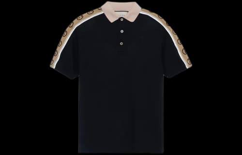 Gucci Piquet Polo With Interlocking G Stripe 'Black/Multicolor'