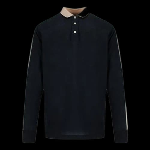 Gucci SS20 Side Sleeve Logo Striped Ribbon Long Sleeve Polo Shirt For Men Black