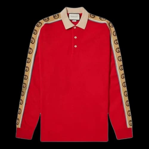 Gucci Long Sleeve Polo With Interlocking G Stripe 'Red'