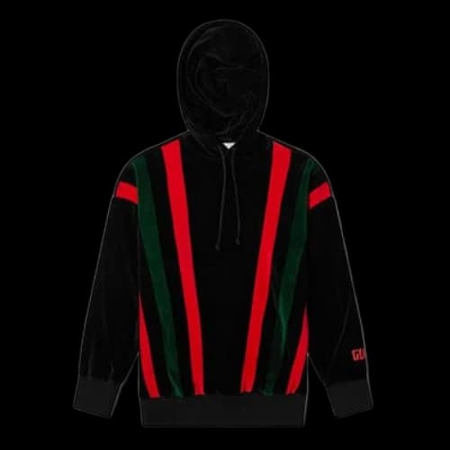Gucci Velvet Striped Hooded Drawstring Sweatshirt For Men Black
