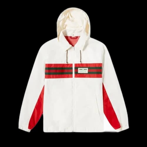 Gucci Nylon Striped Hooded Sports Jacket For Men White
