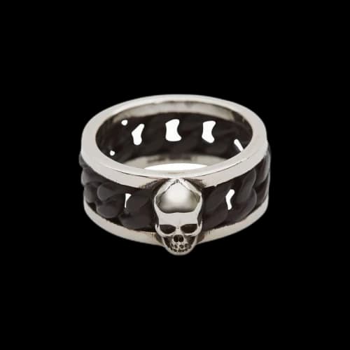 Alexander McQueen Skull Chain Ring 'Black/Silver'