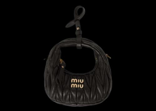 Miu Wander Matelasse Nappa Leather Mini Hobo Black