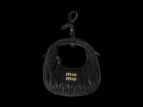 Miu Wander Matelasse Nappa Leather Micro Hobo Bag Black