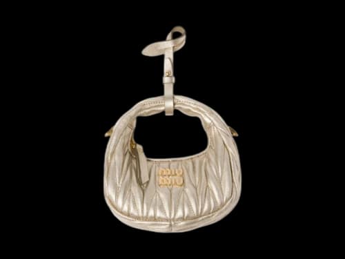 Miu Wander Matelasse Nappa Leather Micro Hobo Bag Pyrite