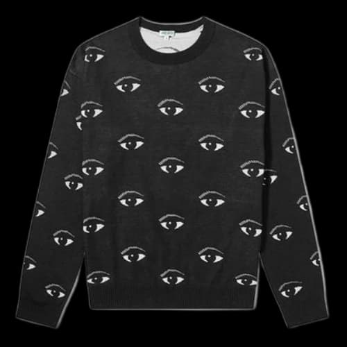 KENZO Eyes Pattern Round Collar Long Sleeve Male Black
