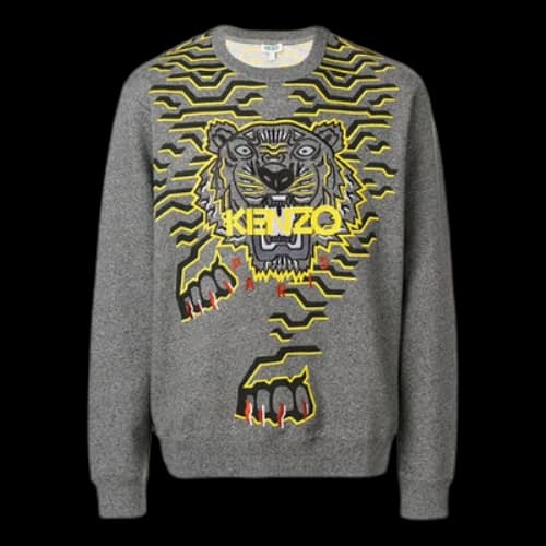 KENZO Tiger Head Embroidered Round Neck Long Sleeves Gray