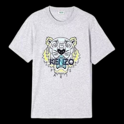 KENZO Multi-Color Printing Tiger Head Pattern Short Sleeve Gray
