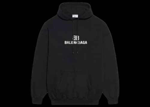 Balenciaga Mens BB Pixel Medium Fit Hoodie Black