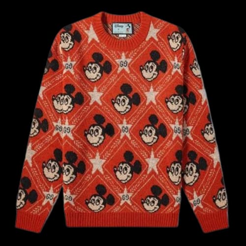 Gucci x Disney Mickey Mouse Pattern Crewneck Knitted Sweater For Men Orange