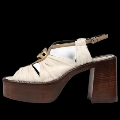 Gucci Leather Mid-heel Platform Sandal 'White' (Women's)