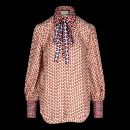 Gucci Long Sleeve Shirt With Spliced Contrast Detail Cuffs For Orange (Women's)
