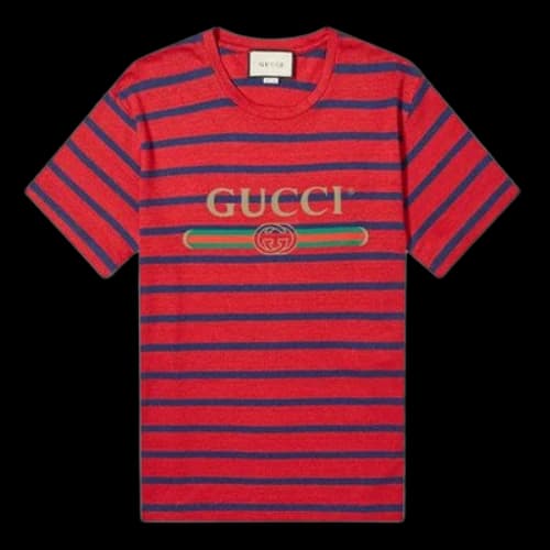 Gucci SS20 Mens Logo Red Blue Stripes Short Sleeve Tee