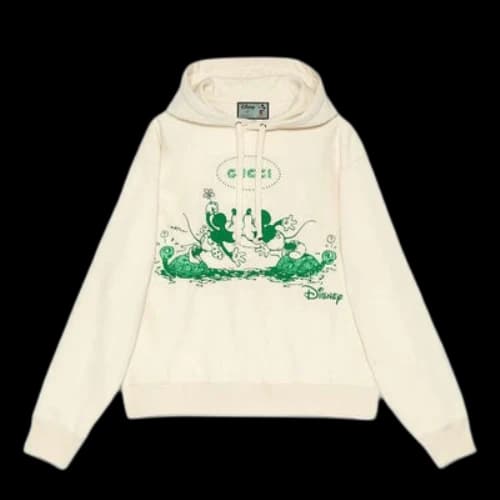Gucci x Disney Mickey Minnie Printed Logo Hooded Long-Sleeved Sweater For Men Beige