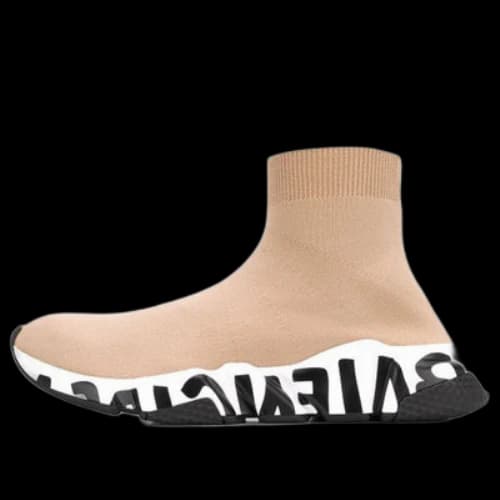 Balenciaga Speed Graffiti Sneakers 'Beige Knit with White and Black Graffiti Sole Unit'