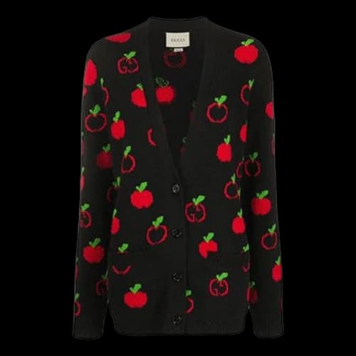 Gucci Apple Inlay Knitted Cardigan For Black (Women's)