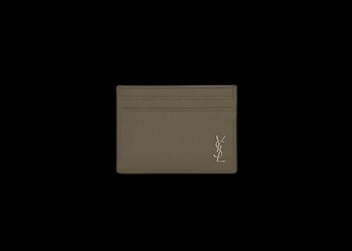 Saint Laurent Tiny Cassandre Card Case in Grained Leather Dark Khaki