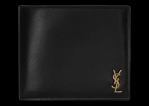 Saint Laurent Tiny Cassandre East/West Bifold Wallet In Shiny Leather Black