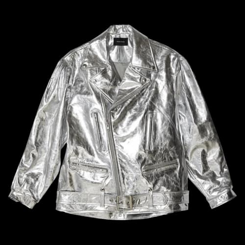 Simone Rocha Puff Sleeve Leather Biker Jacket 'Silver'