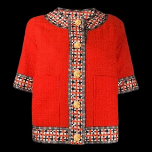 Gucci Square G-Trim Tweed Cardigan For Red (Women's)