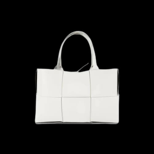 Bottega Veneta Medium Arco Horizontal Tote In An Orthogonal Maxi Weave 'White/Black/Silver'